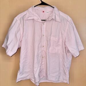 Uniqlo Men's Box Crop Short Sleeve Polo Tee T-Shirt in Pink - Size Large